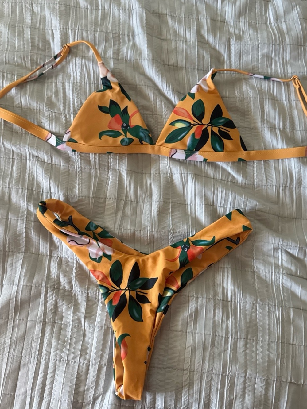 SHEIN Yellow Floral Triangle Bikini Set